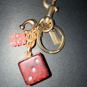 New Coach Glittering Red Dice Keychain